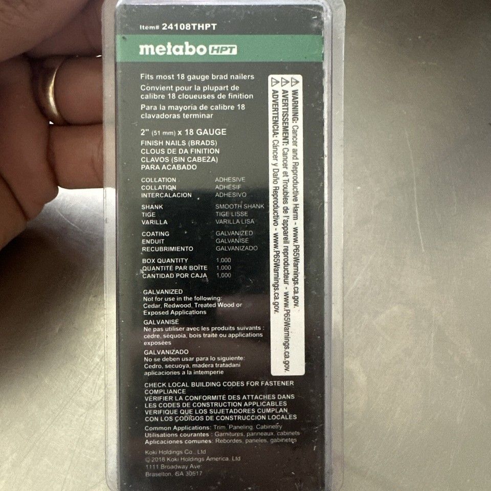 Metabo HPT Brad Nails 11/2 Inch x 18 Gauge Electro Galvanize New 1000