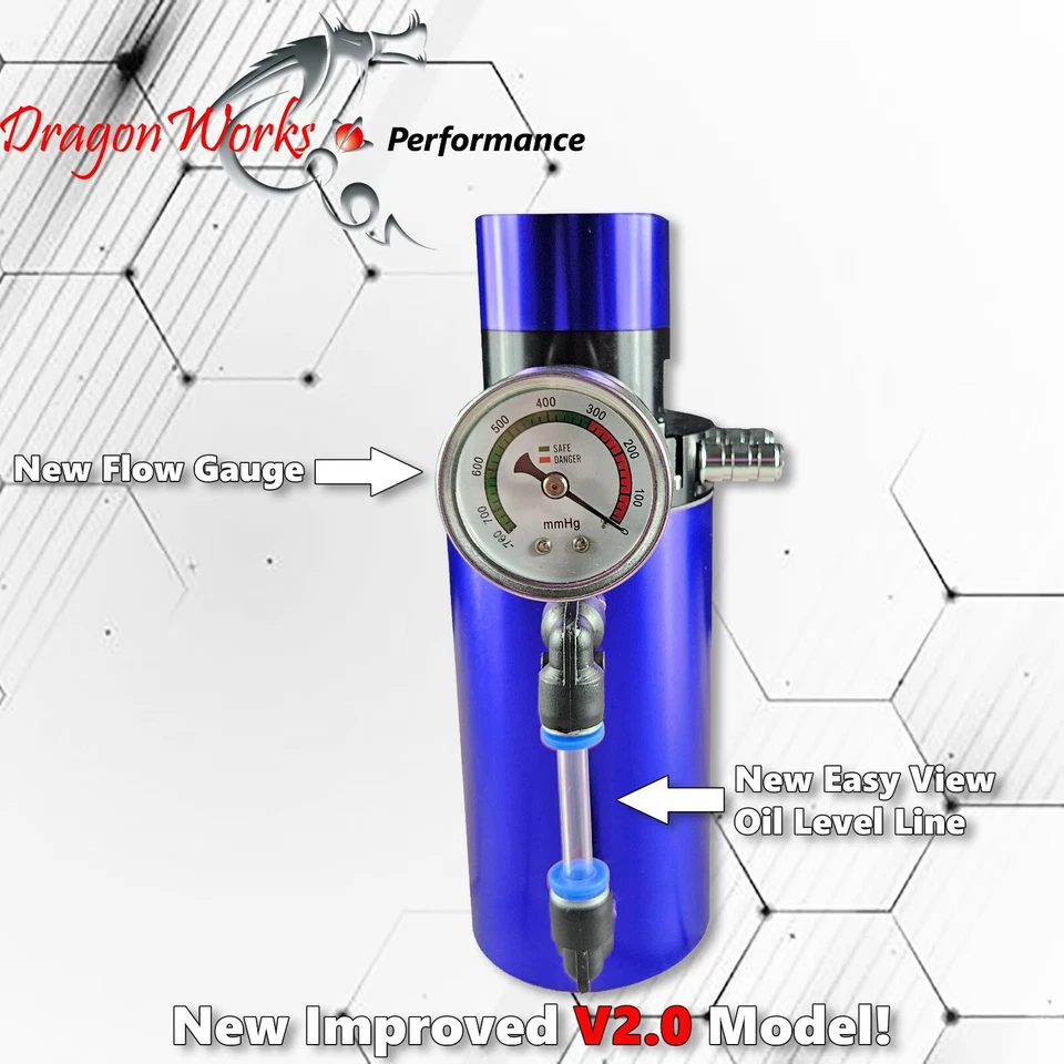 Oil Catch Can Baffled Tank Breather Universal Blue with Gauge Fits Fiat - Image 2 of 4