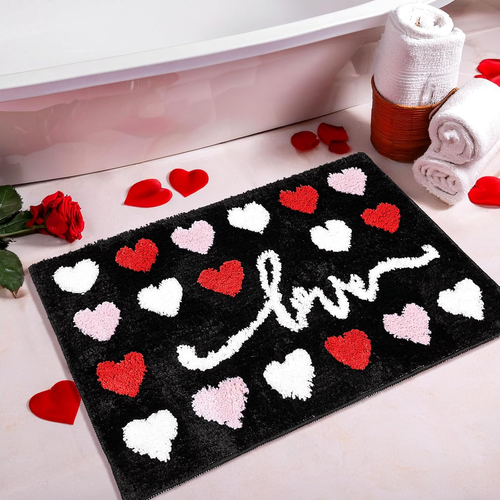 Valentines Bathroom Rugs Decorations Indoor: Red Pink White Love Heart Valentine