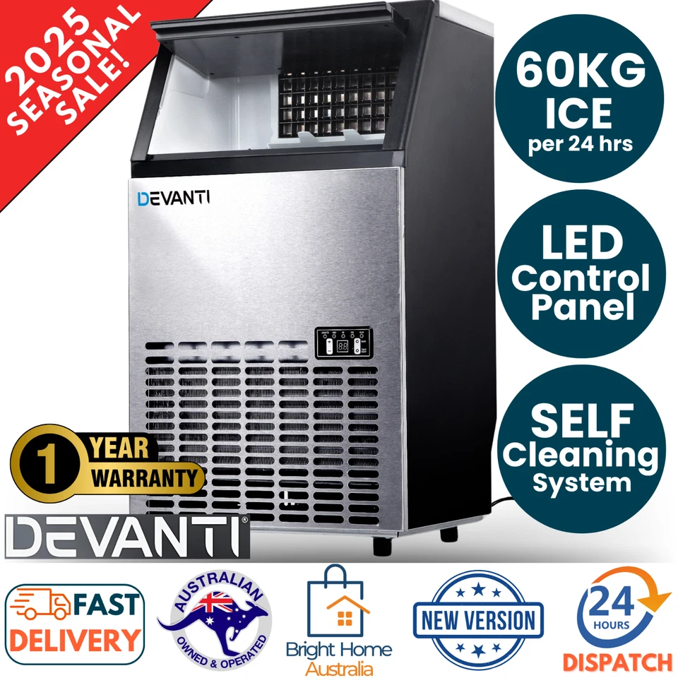 Devanti 60kg Commercial Ice Maker Machine Energy Efficient Hotel Bar Restaurant