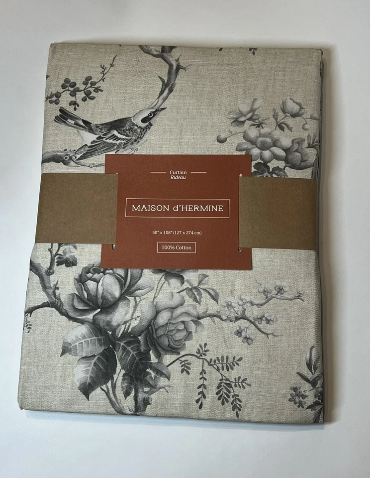 Panel de cortina de pájaro tostado de tela Toile de Maison d'Hermine 50" x 108" 100 % algodón Foto 2 de 4