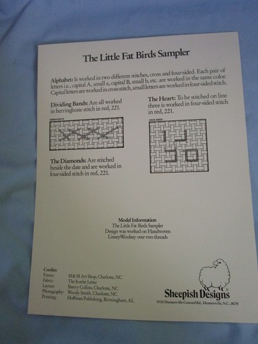 Sheepish Designs The Little Fat Birds Sampler Cross Stitch Dawn Bradford 1987 - Picture 3 of 5
