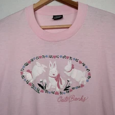 Vintage Birdlegs OBX Outer Banks Shirt Women Large Cropped Pink Bunnies Crop Top