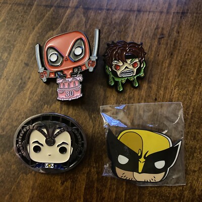 Funko Marvel Collector Corps Pins (4X) X-Men Deadpool Gambit Prof  X Wolverine