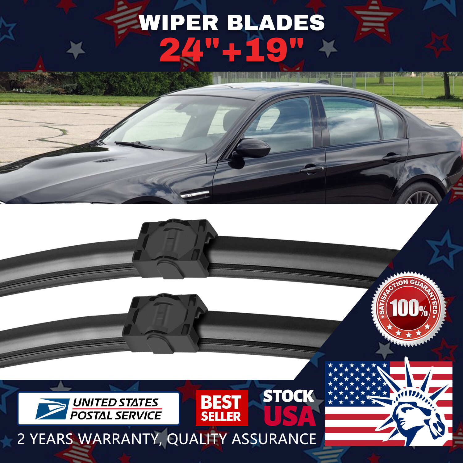 Easy Installation Side lock 24''+19'' Premium Bracketless Windshield Wiper Blade