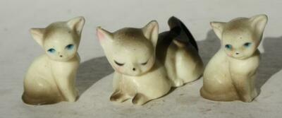Cat Kitten Figurines Set of 3 Blue Eyes Sitting Lying Down Plastic Adorable +