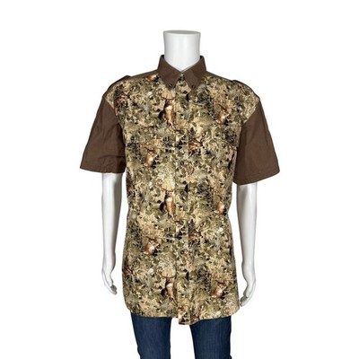RedHead Mens XL Deer Scenic Print Button Down Shirt Embroidered Back