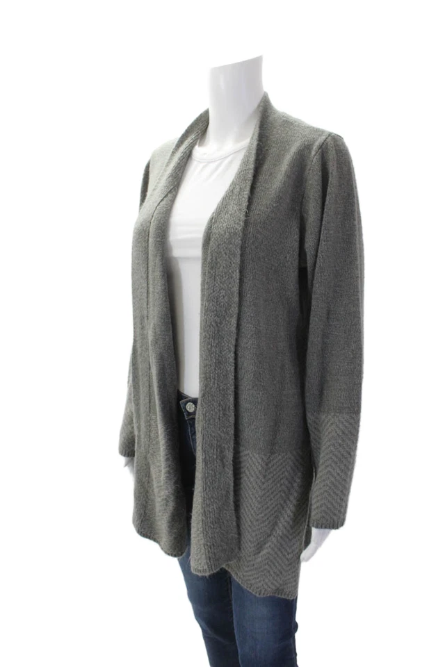 Cárdigan suéter gris tejido frente abierto manga larga Karen Scott para mujer talla grande Foto 2 de 4