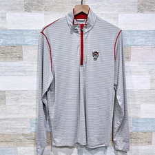North Carolina State Wolfpack 1/4 Zip Tech Pullover Gray Striped Mens Small