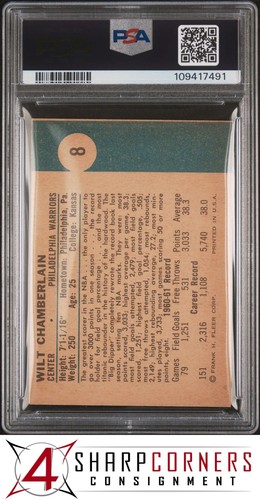 1961 FLEER #8 WILT CHAMBERLAIN RC WARRIORS HOF PSA 7 (MC) - Picture 2 of 3