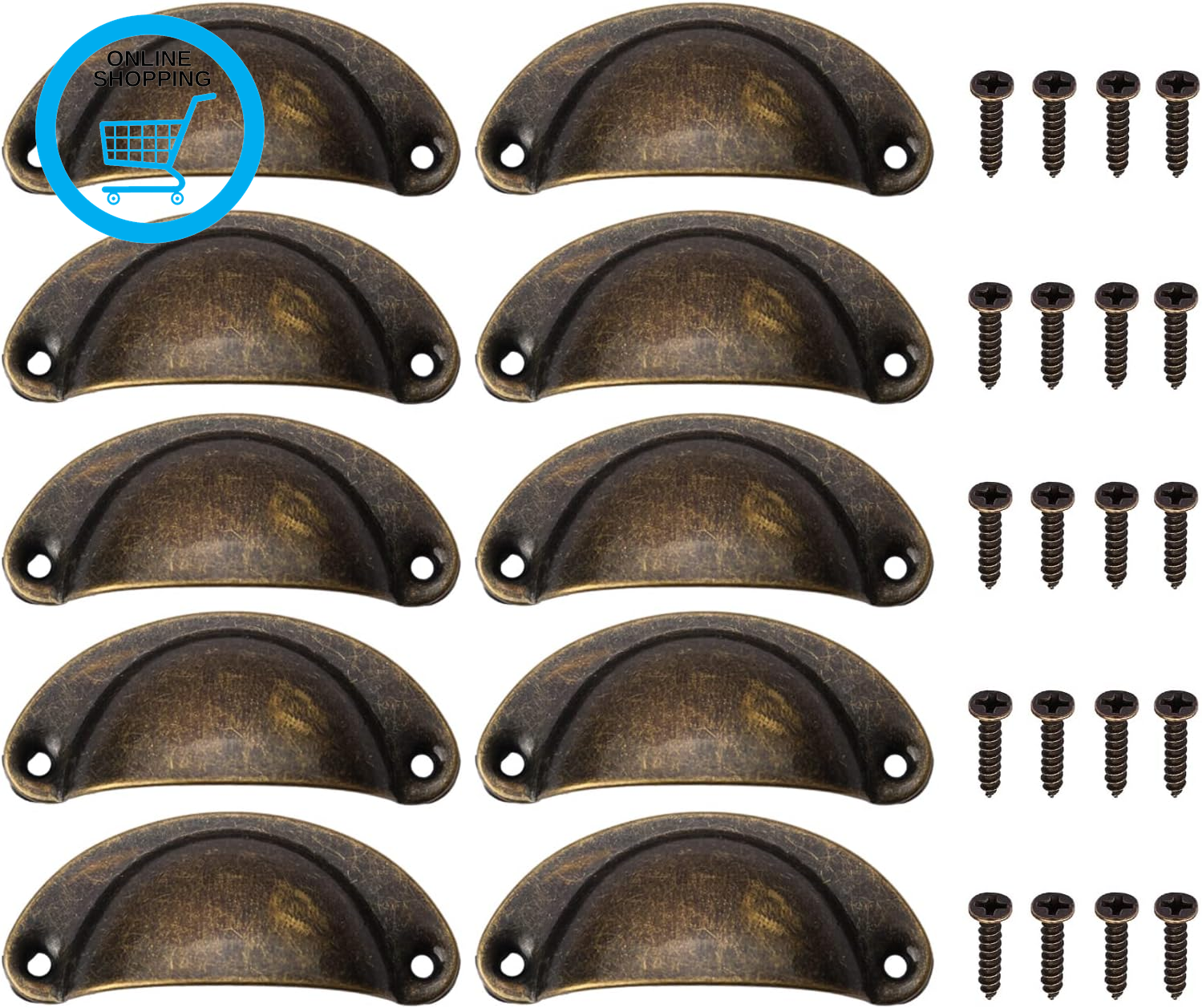 10 Pcs Vintage Shell Cup Drawer Handle Retro Pull Handles Semicircle Metal Pull