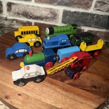 Lot Of 11 Vintage Wooden Cars And Trains Played With Condition
