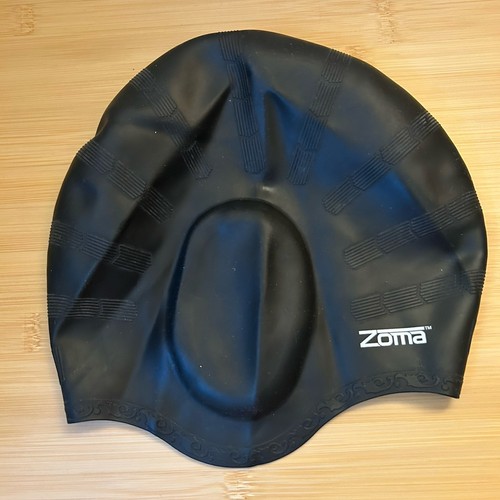 Zoma Over Ear Swim Cap Premium Silicone Ergonomic Comfort Thick Hair Adult Black