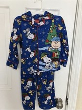 Peanuts Snoopy Charlie Brown Christmas Pajama Set Blue 4T Button Long Sleeve