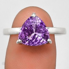 Fancy Cut Natural Amethyst - Brazil 925 Sterling Silver Ring s.9 Jewelry R-1019