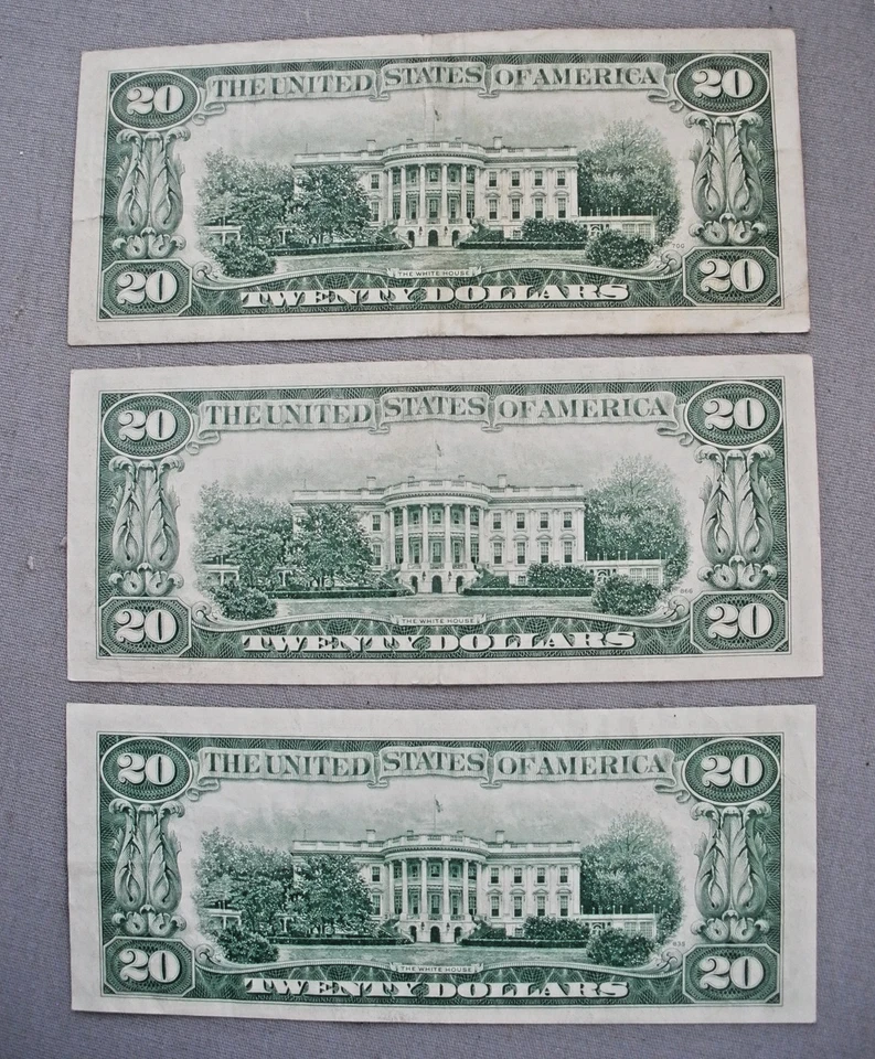 Lot of three (3) US $20 Dollar Bills SERIES 1950 A & 1934 D Minneapolis. Nice - Image 2 of 4