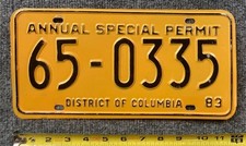 1983 DISTRICT DE COLOMBIE PLAQUE D'IMMATRICULATION # 65-0335 PERMIS SPÉCIAL ANNUEL