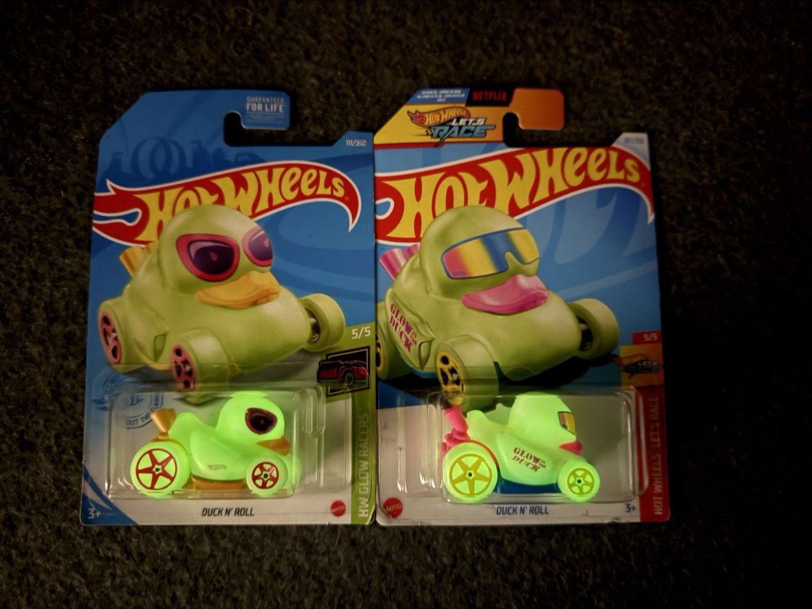 HOT WHEELS DUCK N' ROLL Rubber Ducky Ducks Glow In The Dark Variation Shades SET