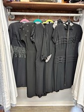 Vintage 5 Piece Black Dress Lot 1940s 1950s LBD Silk Approx. Size 6-10 AS IS