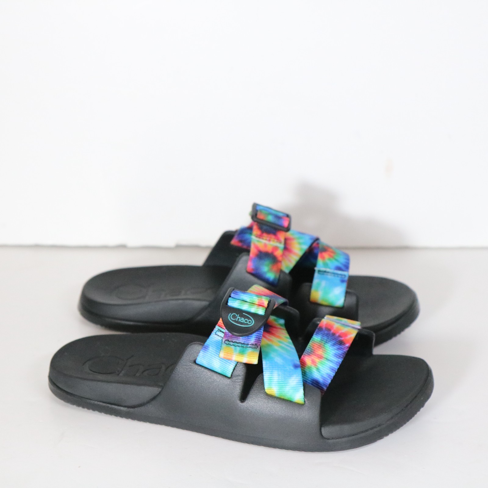 Chaco Chillos Slide Sandals Womens 9 Dark Tie Dye Rainbow Slip On Black