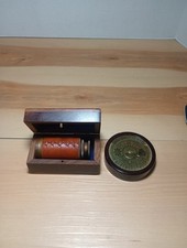 Vintage Marine Small Brass Telescope 6" w/ Wooden Box Pirate Nautical W Calendar