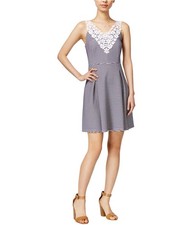 maison Jules Womens Crochet-Lace Fit & Flare Dress, blunotte, M