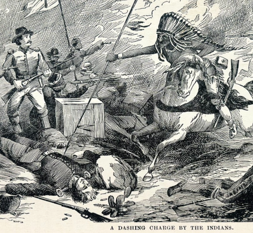 1888 Dashing Charge Soldiers Indians Wood Engraving Wild West Victorian War A1C