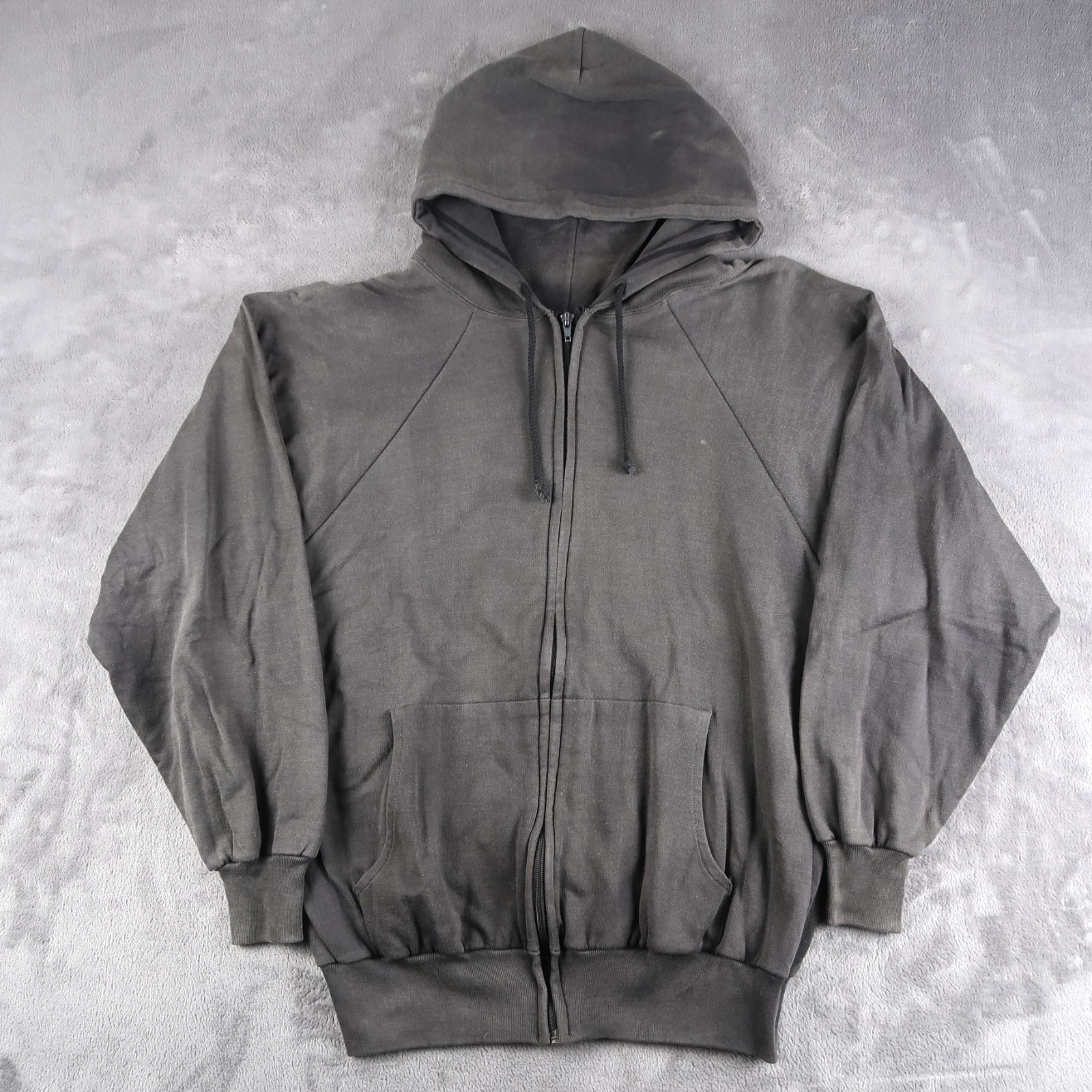 Vintage 90s Faded Black Size M / L Full Zip Thermal Lined Hoodie Sweatshirt