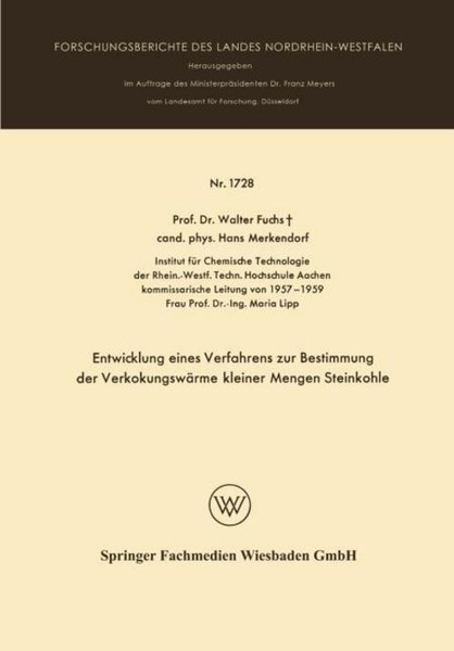 Entwicklung Eines Verfahrens Zur Bestimmung Der VerkokungswäRme Kleiner Mengen S-image