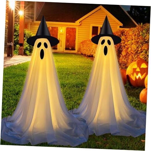 Christmas Outdoor Halloween Decorations - 2 Pack Light-Up Ghost Decor with
