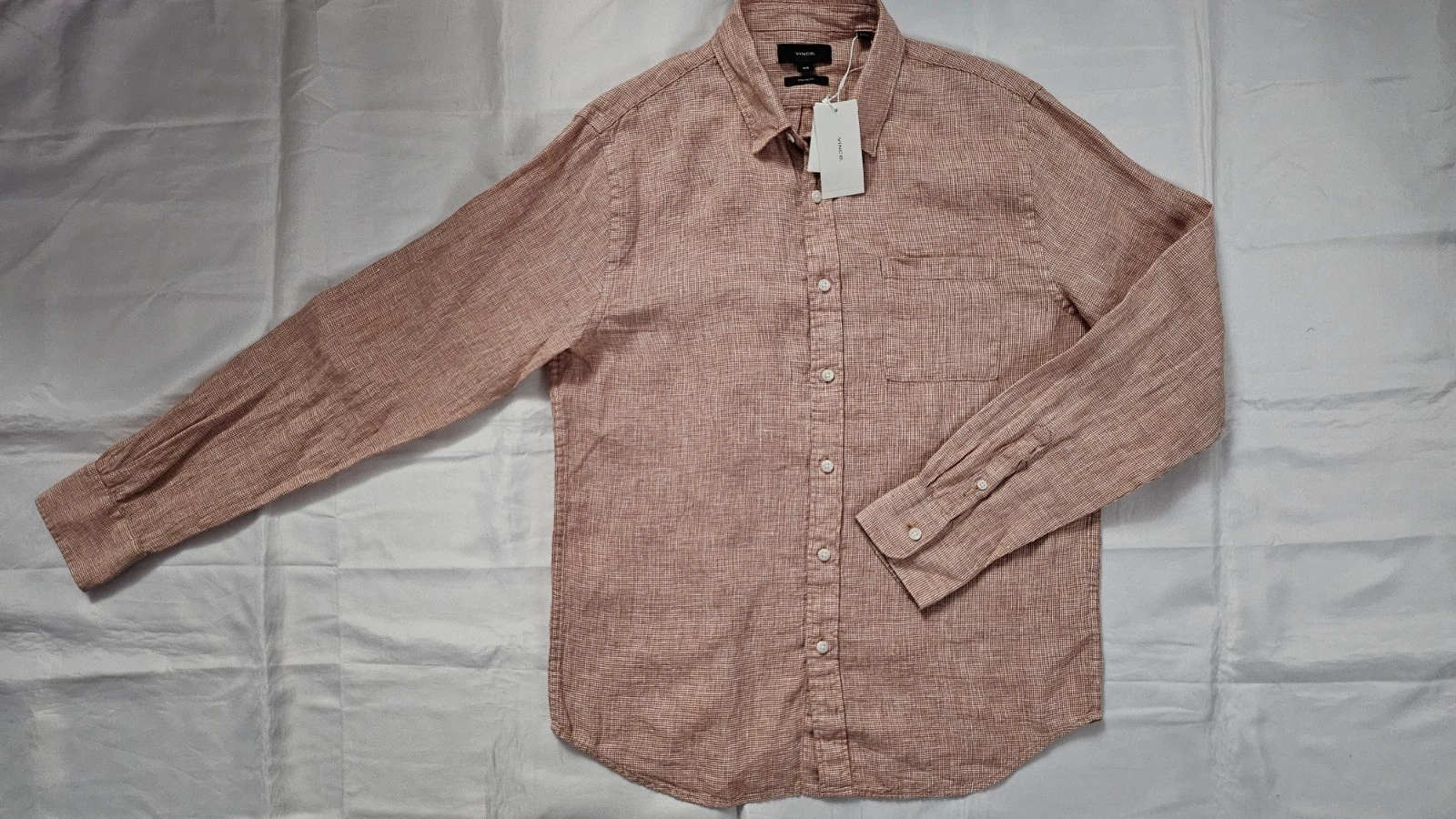 NEW VINCE MEN'S CLASSIC FIT BUTTON DOWN LONG SLEEVE 100% LINEN SHIRT SIZE M