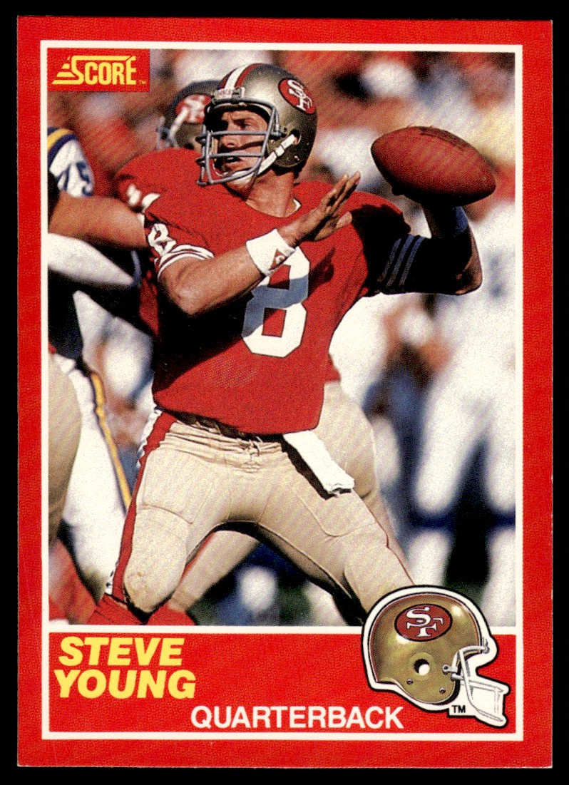 Steve Young #212 Football Cards 1989 Panini Score trading card — raw and PSA graded price guide