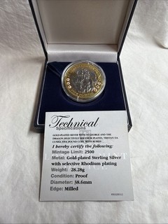 1oz SILVER Coin 0.925 TRISTAN DA CUNHA GEORGE & DRAGON 2008 RUBIES BOX COA