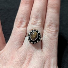 Sterling Silver Brown Tigers Eye Gemstone Dainty Delicate Statement Ring - 9.5