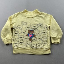 Vintage Teddy Bear Sweatshirt Baby 6-9 Months Yellow Cartoon Animals Heart 80s