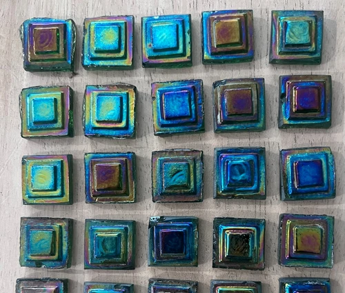20x ANTIQUE 0.5” TIFFANY STUDIOS L.C.T. FAVRILE IRIDESCENT BLUE MICRO TILES