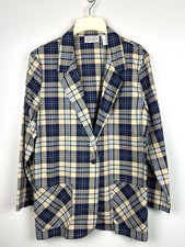 Vintage Jaclyn Smith Sport Blazer 10 Cotton Blue Plaid Preppy Pockets Academia