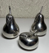 Vintage Kirk Stieff Pewter Apple & Pear Salt And Pepper Shakers Set