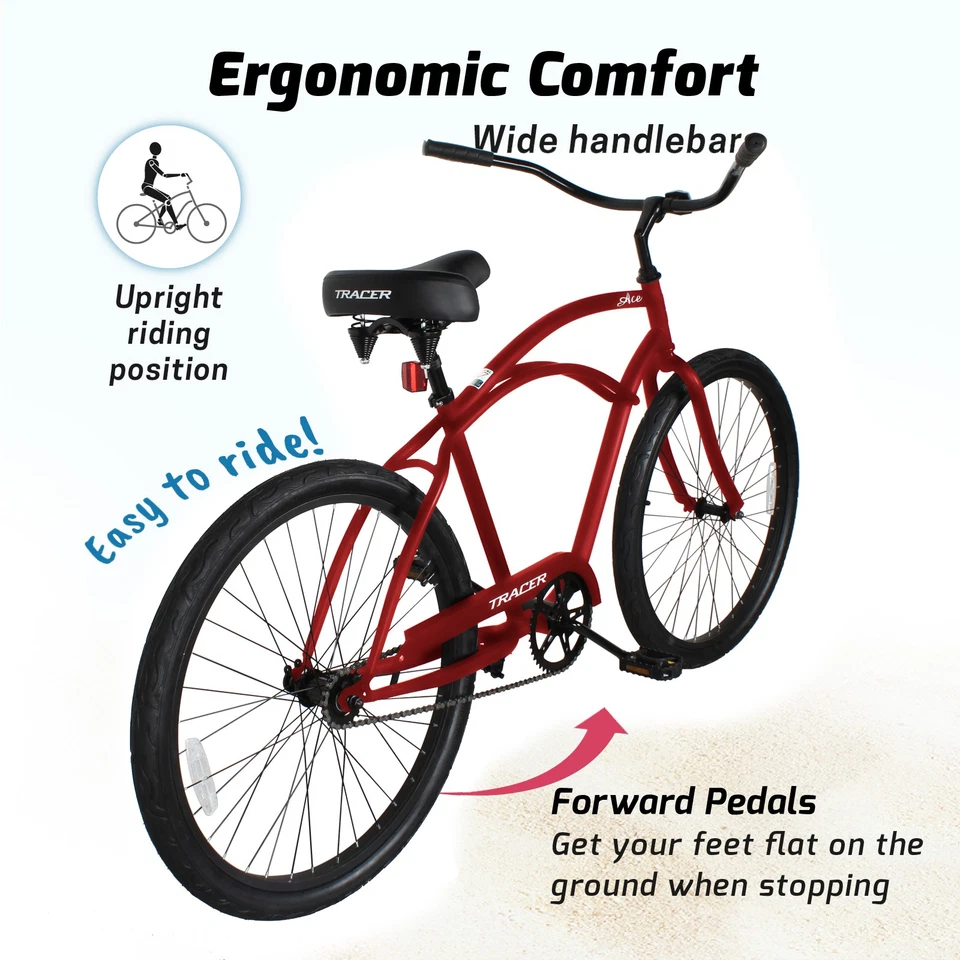 26'' Mens Bike Beach Cruise Bicycle Single Speed Red Coaster Brake City Commute - Image 4 of 4