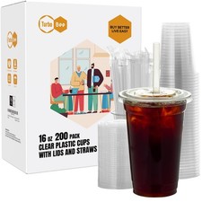200 Sets 16 OZ Clear Plastic Cups with Lids and Straws, Disposable To Go Iced...
