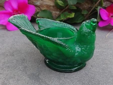 Degenhart Green Glass DOVE AND BERRY Open Salt Dip, Cellar, Dish!