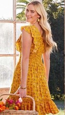 Matilda Jane XS Mustard Floral Fantasy Fancy Sleeveless Sun Dress