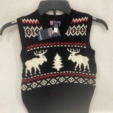 Chaps Boys Christmas holiday sweater vest reindeer snowflake black NEW $38.00