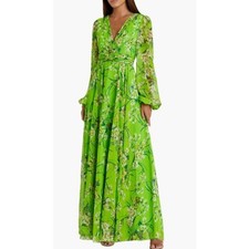 MAC DUGGAL Dress Size 20 Evening Gown NEW Green Floral V Neck Puff Sleeve