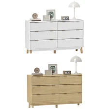 HOMCOM 6 Drawer Dresser for Bedroom, Fluted Chest of Drawers