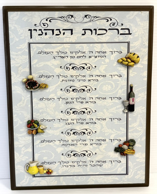 Judaic Wall Plaque In Hebrew ''Blessings of Enjoyment'' 3-D Food by designSTYLES
