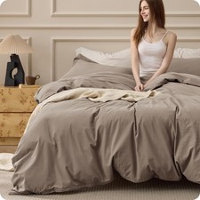 Duvet Cover Set Queen 90 x90 Washed Cotton 3 Piece Light Brown Bedsure Size Soft