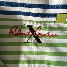 Robert Graham X Shirt Mens XL Green Striped Flip Cuff Button Up Cotton Preppy