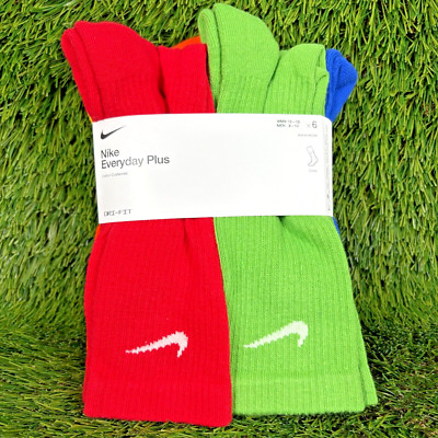 Nike Everyday Plus Crew Socks 6 Pairs DRI-FIT Mens 8-12 Red Green Blue Yellow