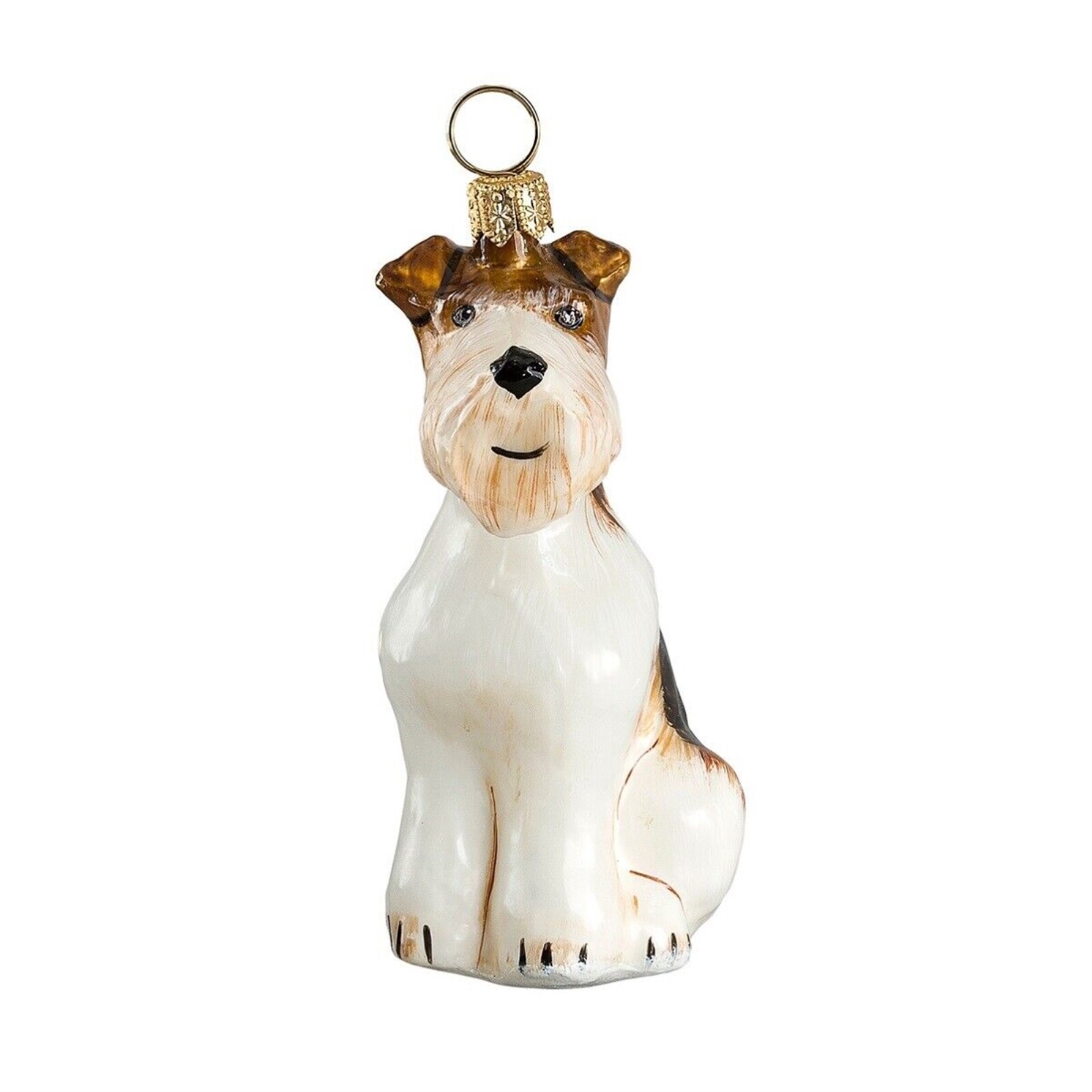 Wire Coat Fox Terrier Sitting Dog Polish Blown Glass Christmas Ornament